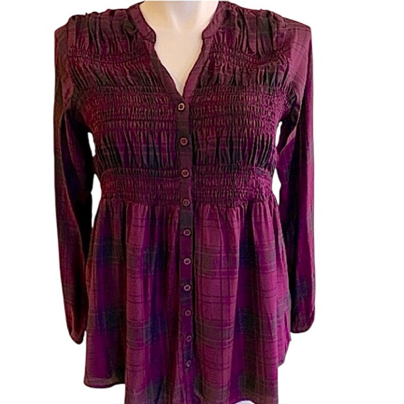 New Torrid rayon plum plaid tunic top Sz.00 - Picture 7 of 9